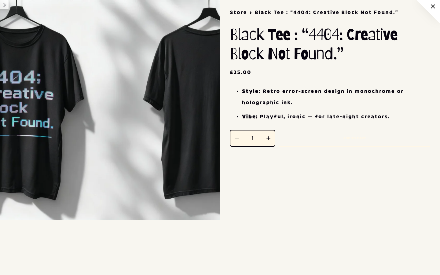 Black Tee: "4404: Creative Block Not Found."
